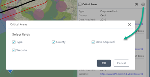 Select the fields to be presented with the results